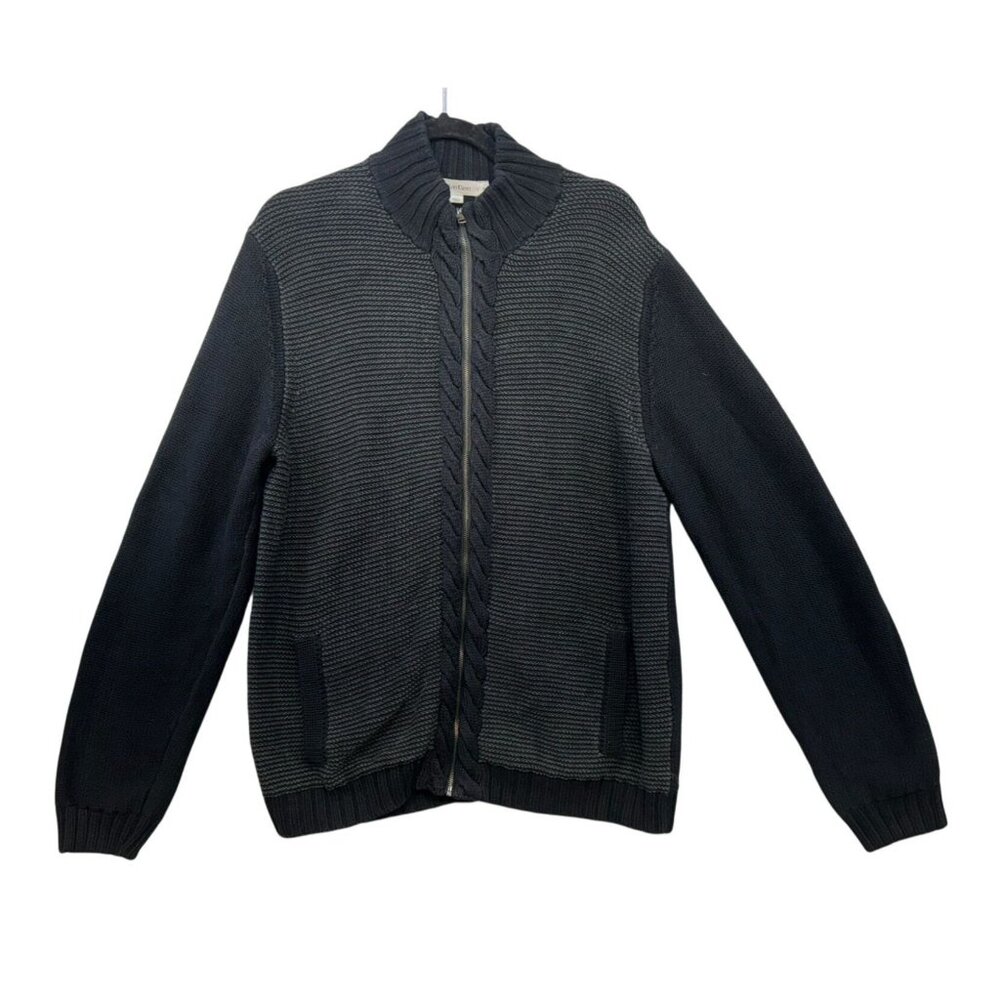 Calvin Klein Mens  Full-Zip Knit Design Sweater XL Gray & Dark Gray Ribbed Colla